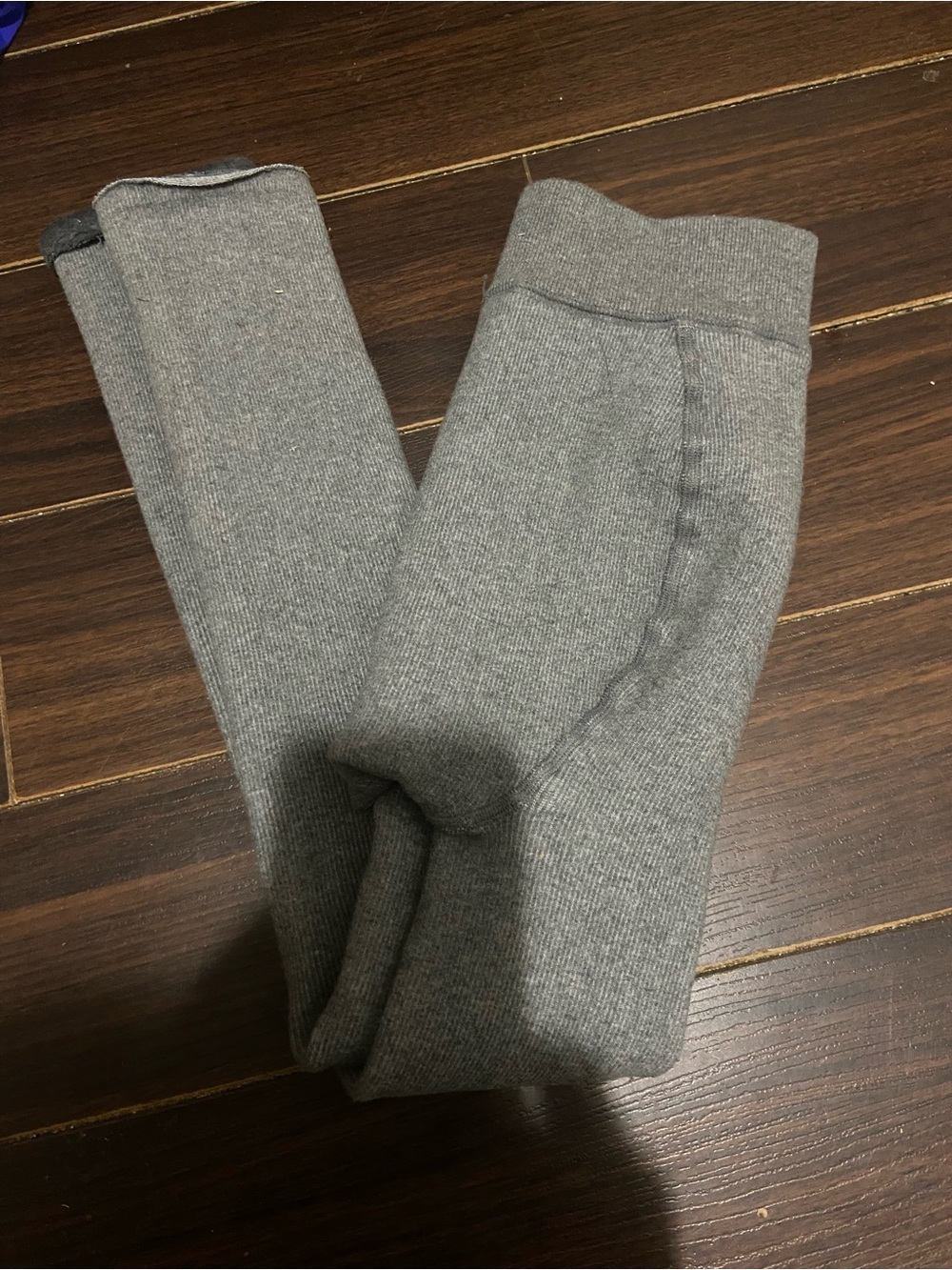 Kids Gray Ribbed Thermal Leggings Sz: S